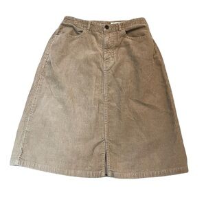 Eddie Bauer women size 4 tan midi corduroy slit front skirt belt loops pockets